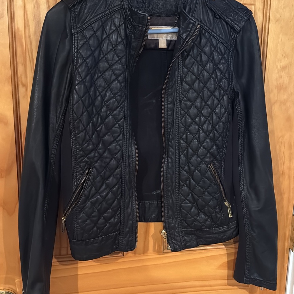 MICHAEL Michael Kors Black Quilted Genuine Leather Jacket